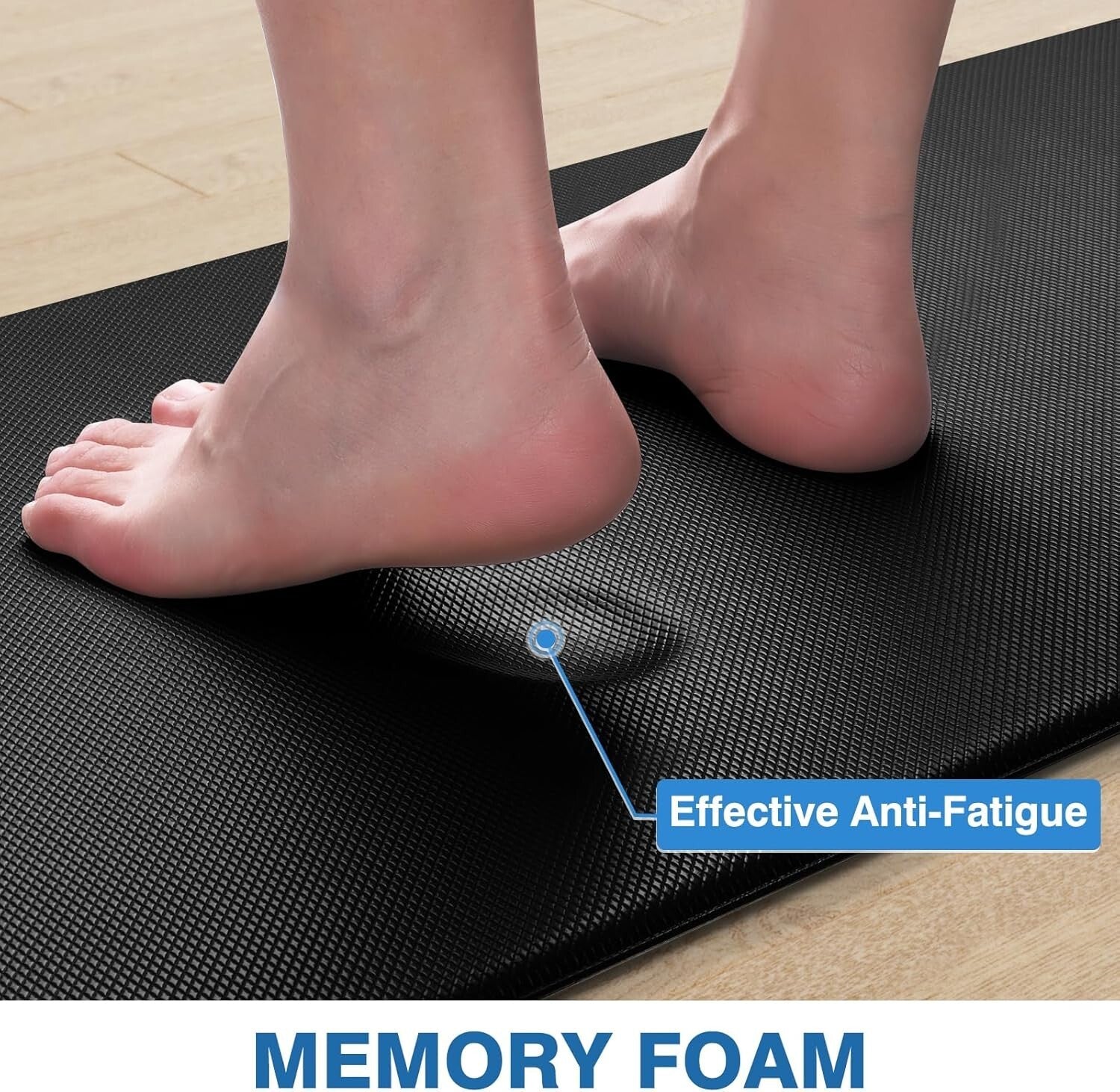 Black Non-Slip Anti-Fatigue Kitchen Mats Set - 17.3"x30" & 17.3"x70" for Comfort