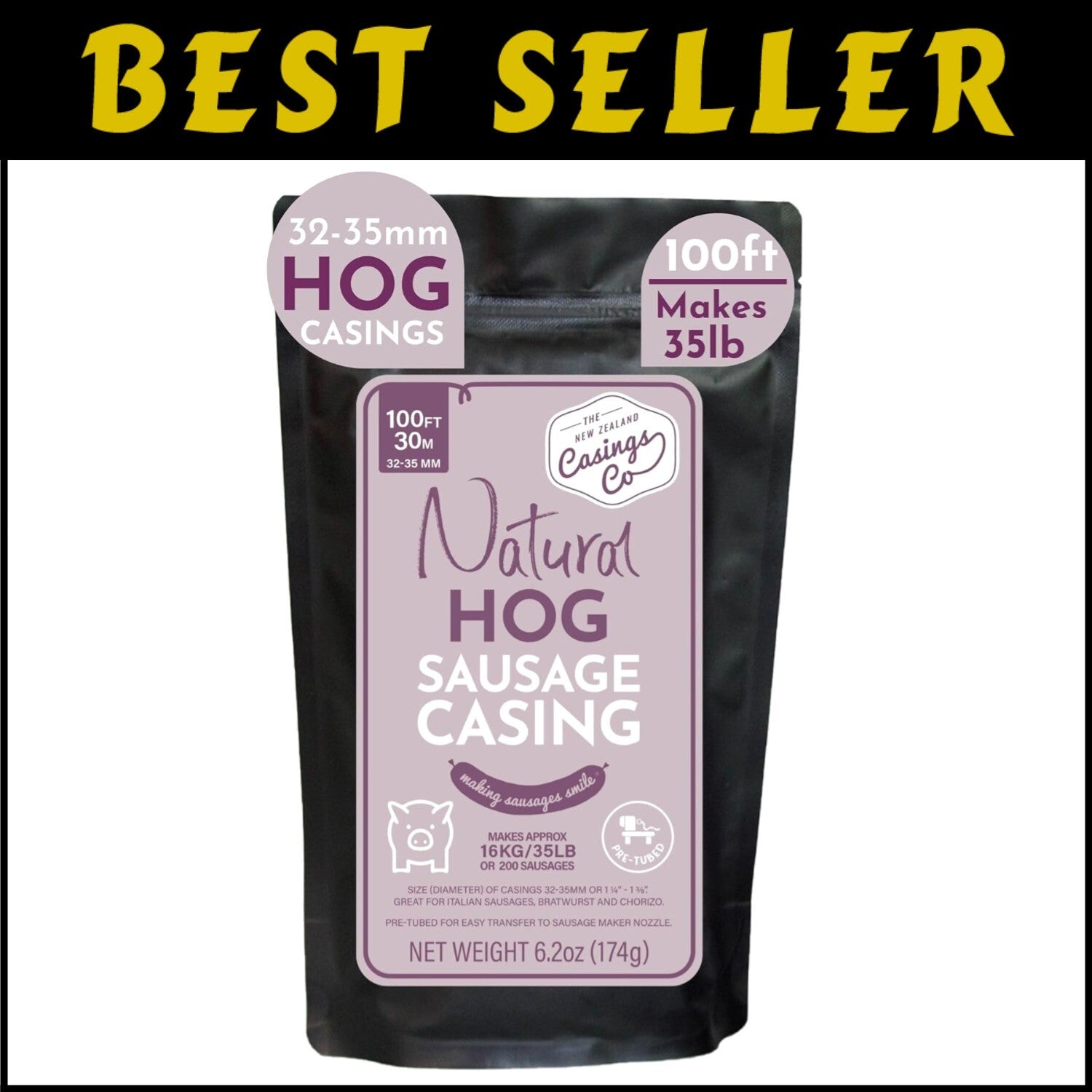 Pre-Tubed 32mm Natural Hog Casings - Ideal for Italian Sausage & Chorizo Making