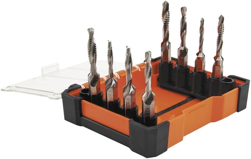 8-Piece Drill Tap Tool Kit – Quick Connect for Aluminum, Brass, Copper, and More