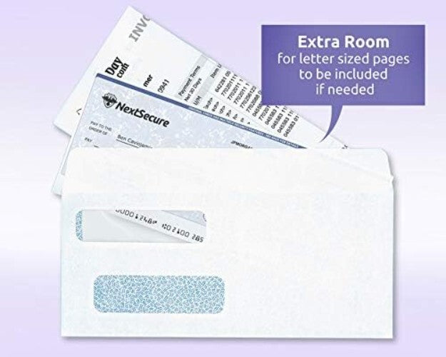 Bulk Box of 500 Classic Double Window Check Envelopes - Secure & Compliant