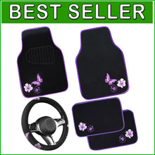Load image into Gallery viewer, Elegant Purple Car Mats and Butterfly Steering Wheel Set - Easy Installation