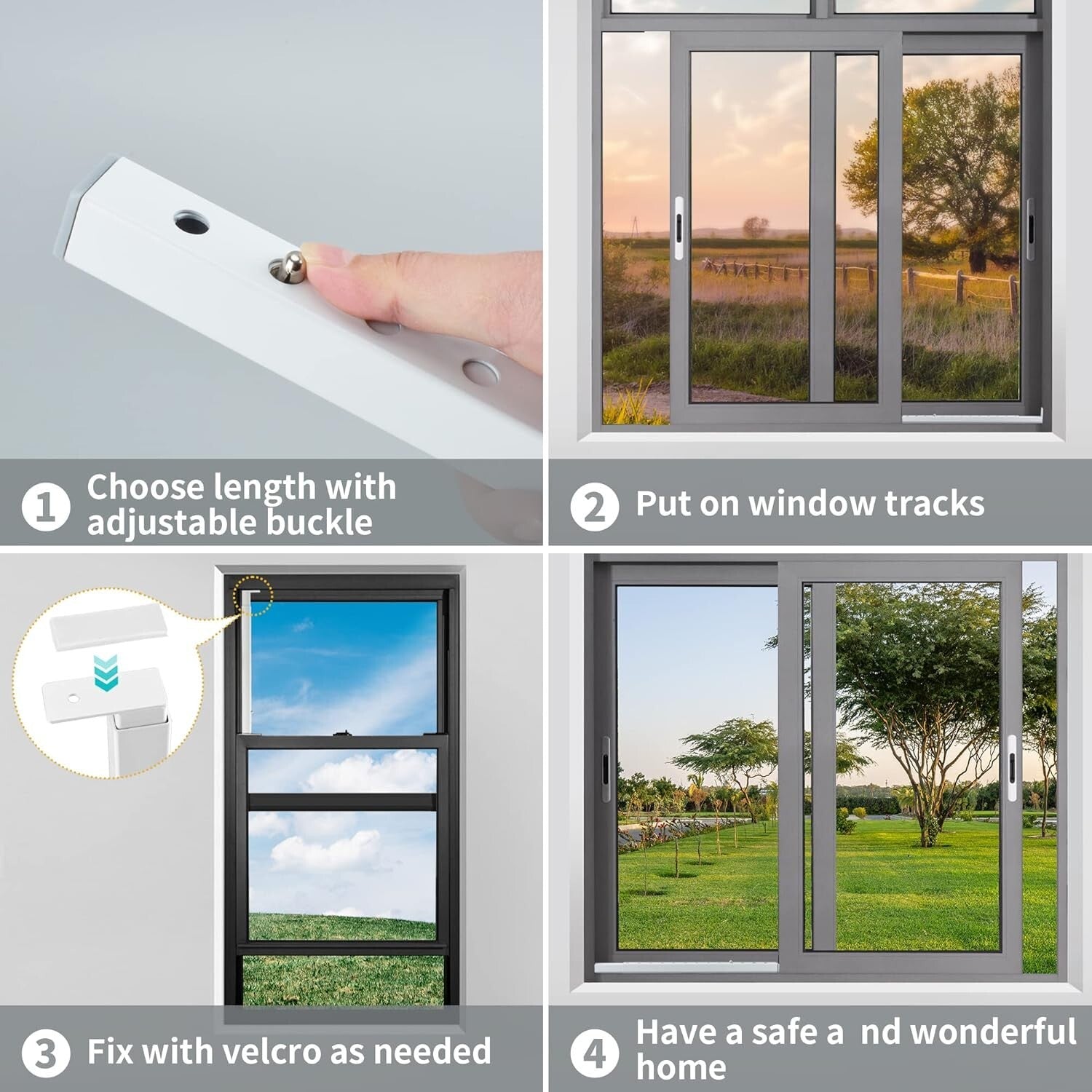 Adjustable Steel Window Security Bars (Set of 4) for Safety & Burglar Prevention