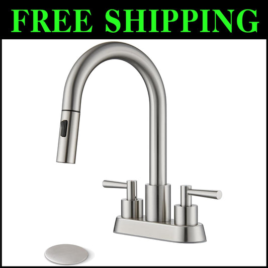 Elegant 4-Inch Centerset Bathroom Faucet with Dual Handles & Easy Drain Assembly
