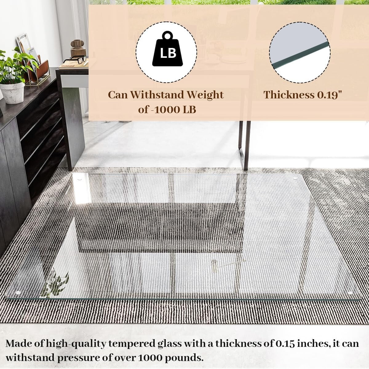 Rounded Edge 46" x 55" Tempered Glass Chair Mat - Ultimate Carpet Protection