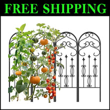 Load image into Gallery viewer, No-Assembly Required Black Metal Garden Trellis - Perfect for Outdoor Spaces