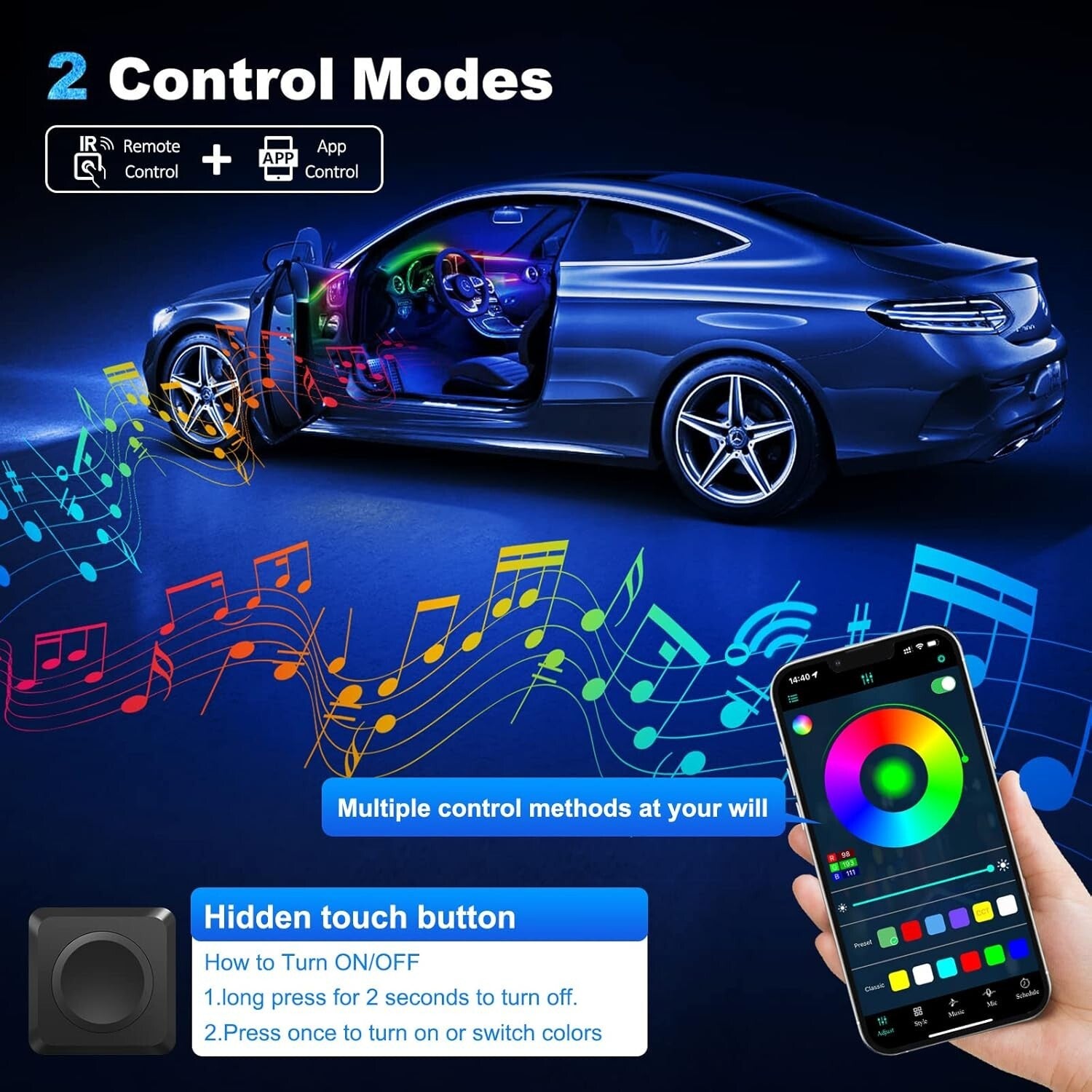 593 LEDs RGB Car Interior Light Strip - Wireless App Control & Sound Active Fun