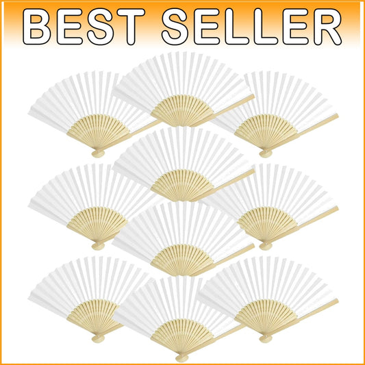 100 Elegant White Bamboo Folding Hand Fans for Weddings & Parties - 8.2"