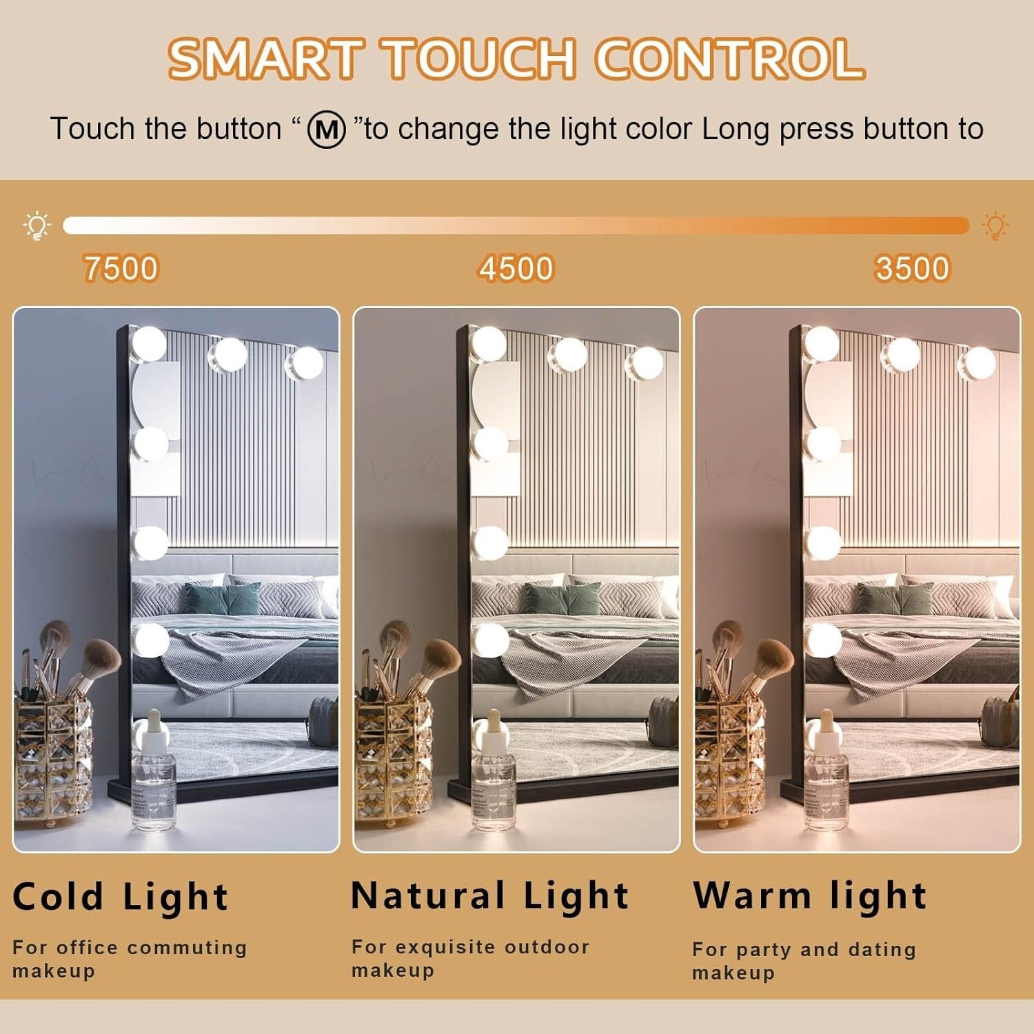 Elegant Vanity Mirror with Adjustable Brightness & 10X Magnification - Black