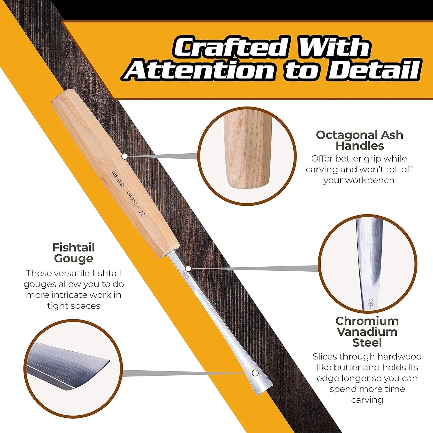 Set of 4 High-Quality Fishtail Chisels & Gouges - Ideal for Woodworking Artistry