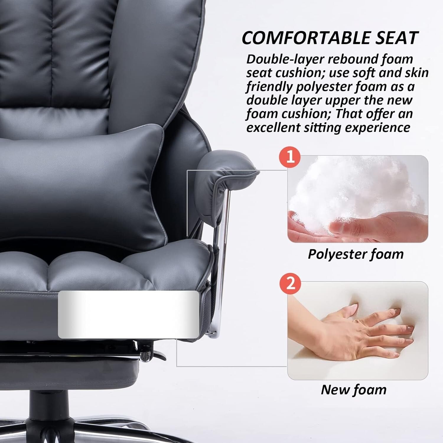 Big and Tall High Back Computer Chair with Footrest - Mineral Grey Elegance