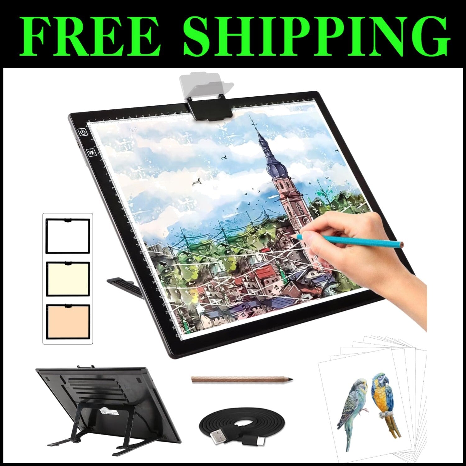 Portable A3 LED Light Pad with Magnetic Clip & Stepless Dimming Control