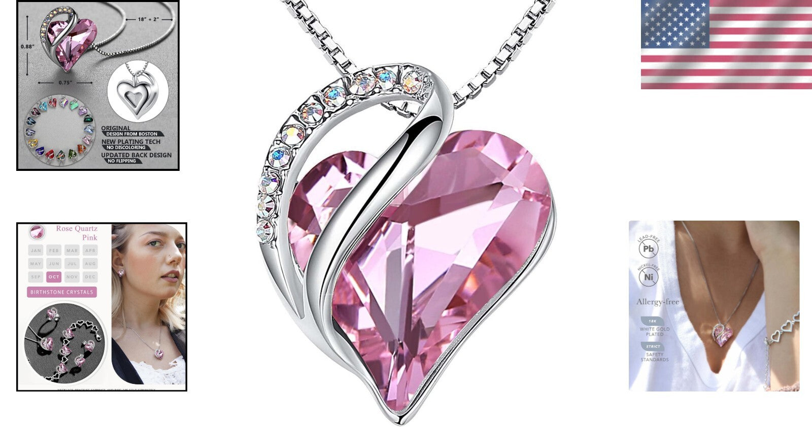 Elegant Mother's Day Gift - Silver Plated Heart Pendant with Birthstone Crystals