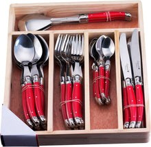 Load image into Gallery viewer, Laguiole 34-Piece Stainless Steel Dinnerware Set with Decorative Red Handles