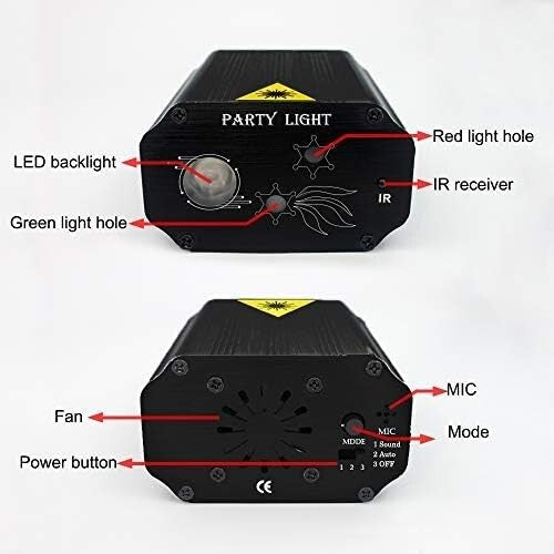 DJ Disco Lights with Remote Control - Sound Activated Laser Projector