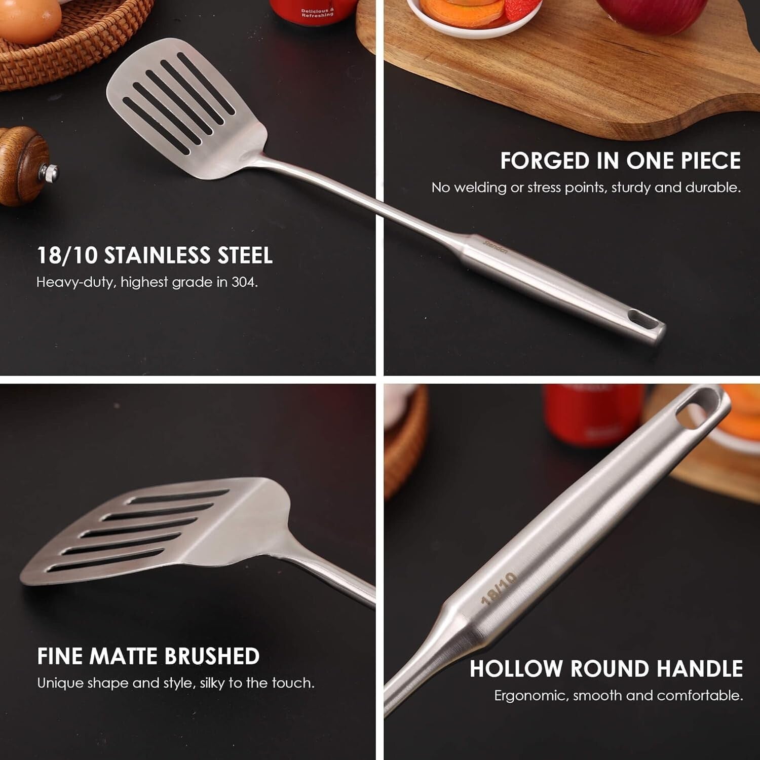 18/10 Stainless Steel Cooking Tools Set - Ergonomic 8-Piece with Heat Resistance