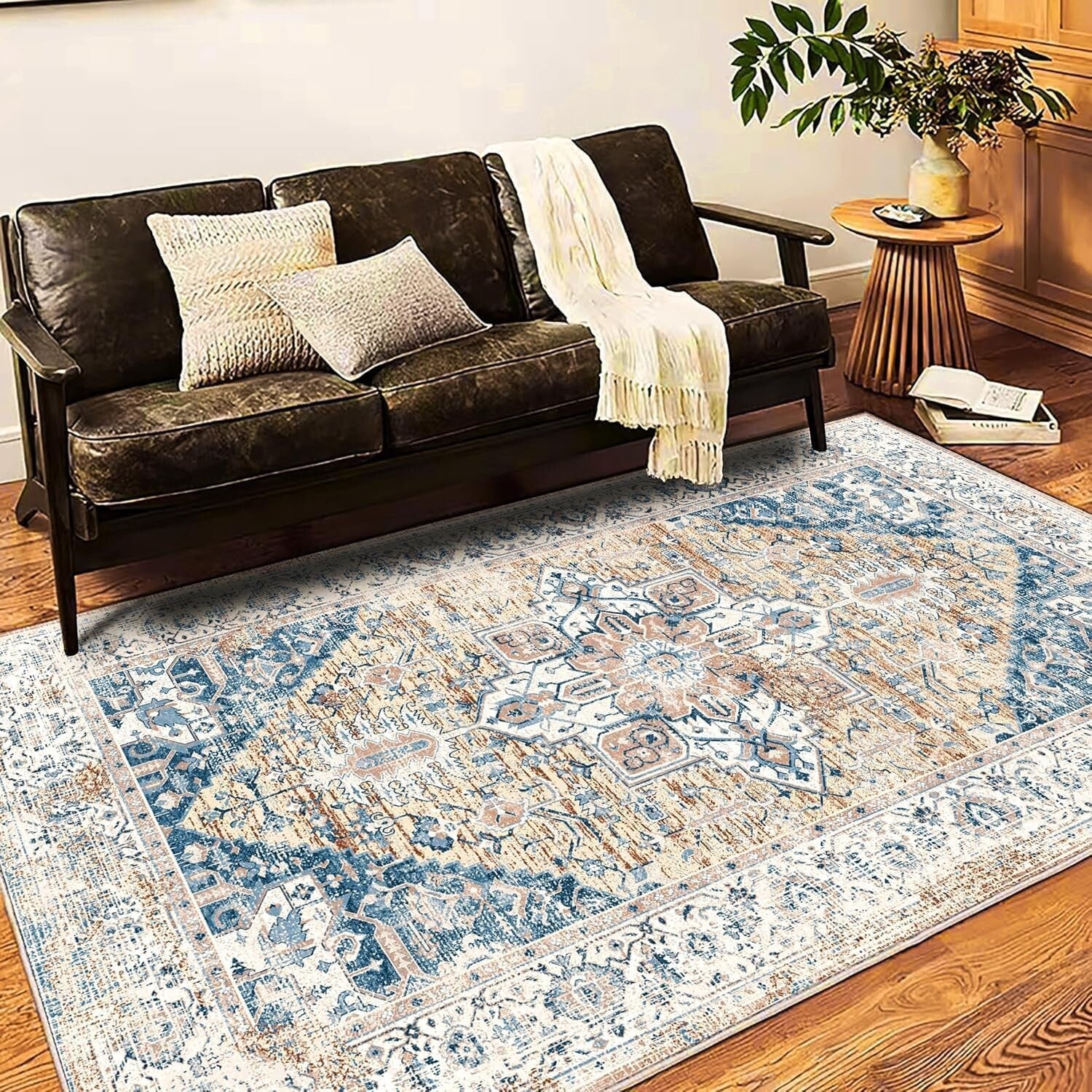 Ultra-Thin 9x12 Boho Area Rug - Pet & Kid Friendly for Effortless Elegance