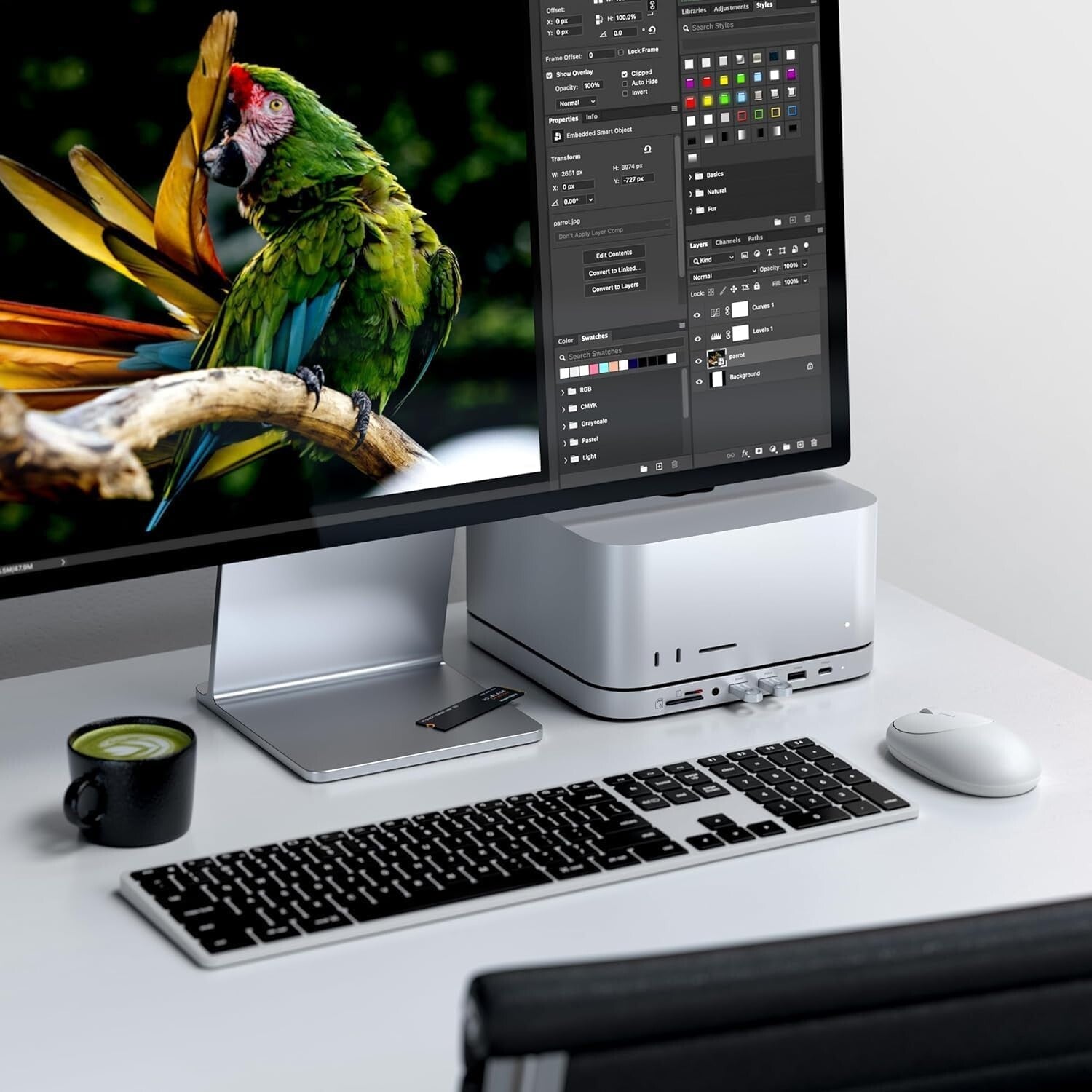 High-Speed Mac Mini Dock with SSD Enclosure and Multiple USB Ports - Silver