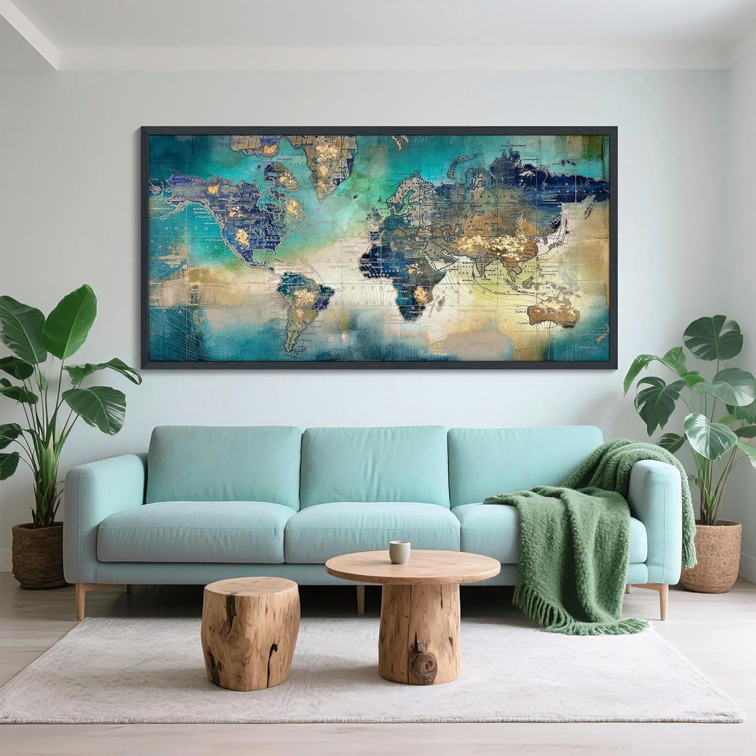 High-Quality Green World Map Canvas Print Wall Art – 29x58 Ready to Hang