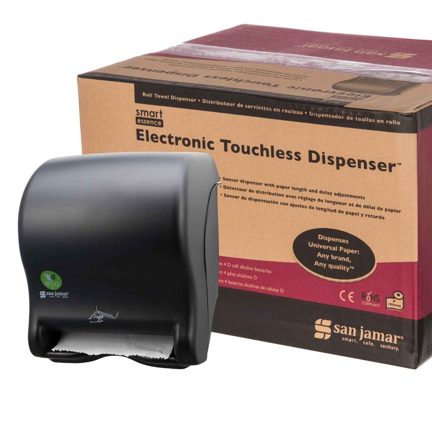 Sustainable Black Electronic Paper Towel Dispenser with Universal Roll Capacity