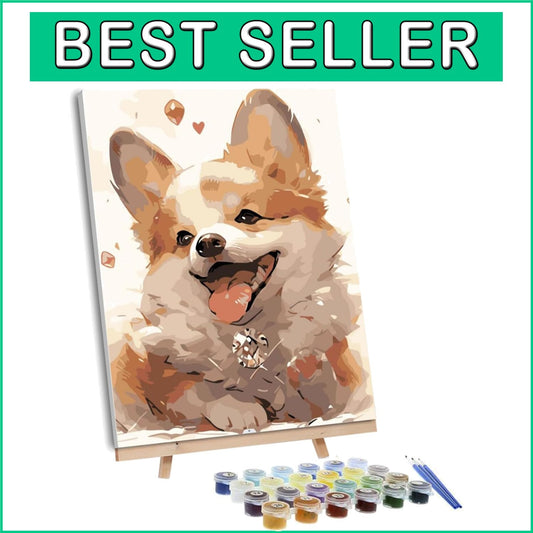 Complete Dog-themed Paint by Numbers Set - Framed Canvas & Brushes for Beginners