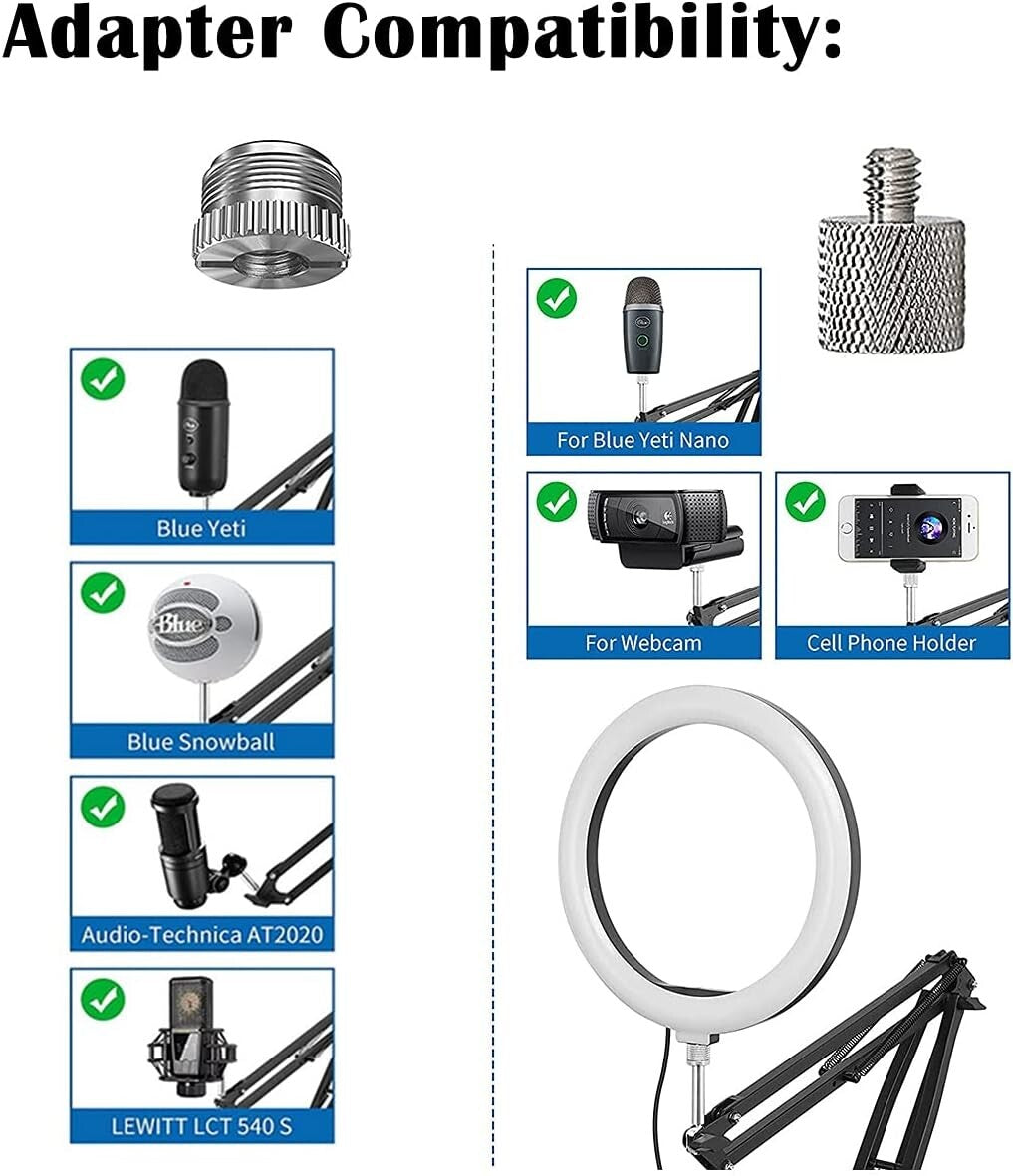 Adjustable Heavy-Duty Microphone Boom Arm with 5/8” and 1/4” Adapters Included