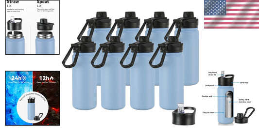 Double Wall Insulated 16 oz Water Bottles – Seafoam Kids Pack with Wide Mouth