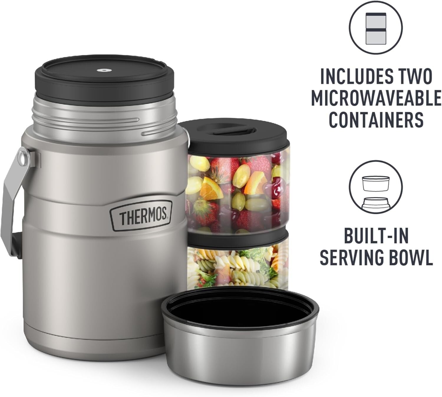 47 Oz. Stainless Steel Vacuum Food Jar with 2 Inserts - Leak-Proof Design