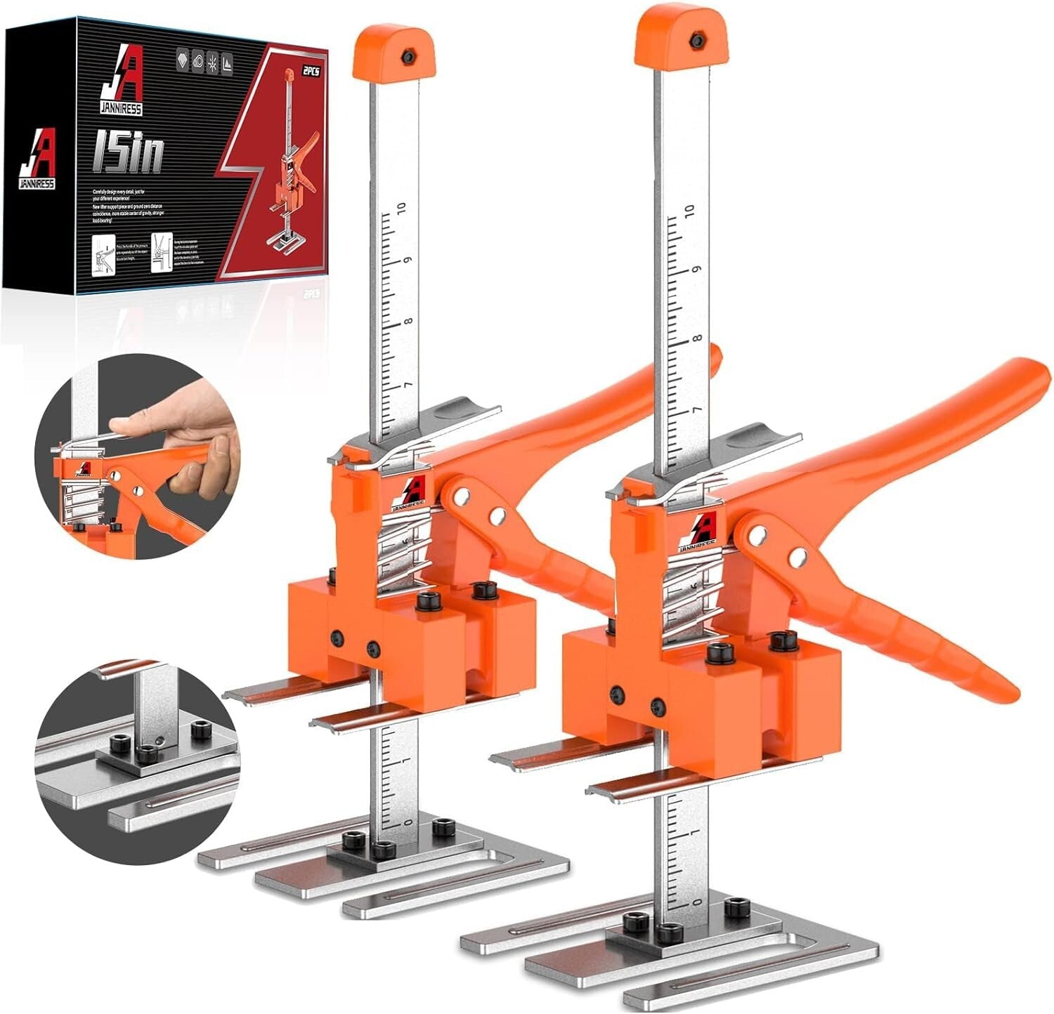 Sturdy 15" Floor Lifter Jacks for Cabinets & Wall Tile - 440 lbs Load Capacity