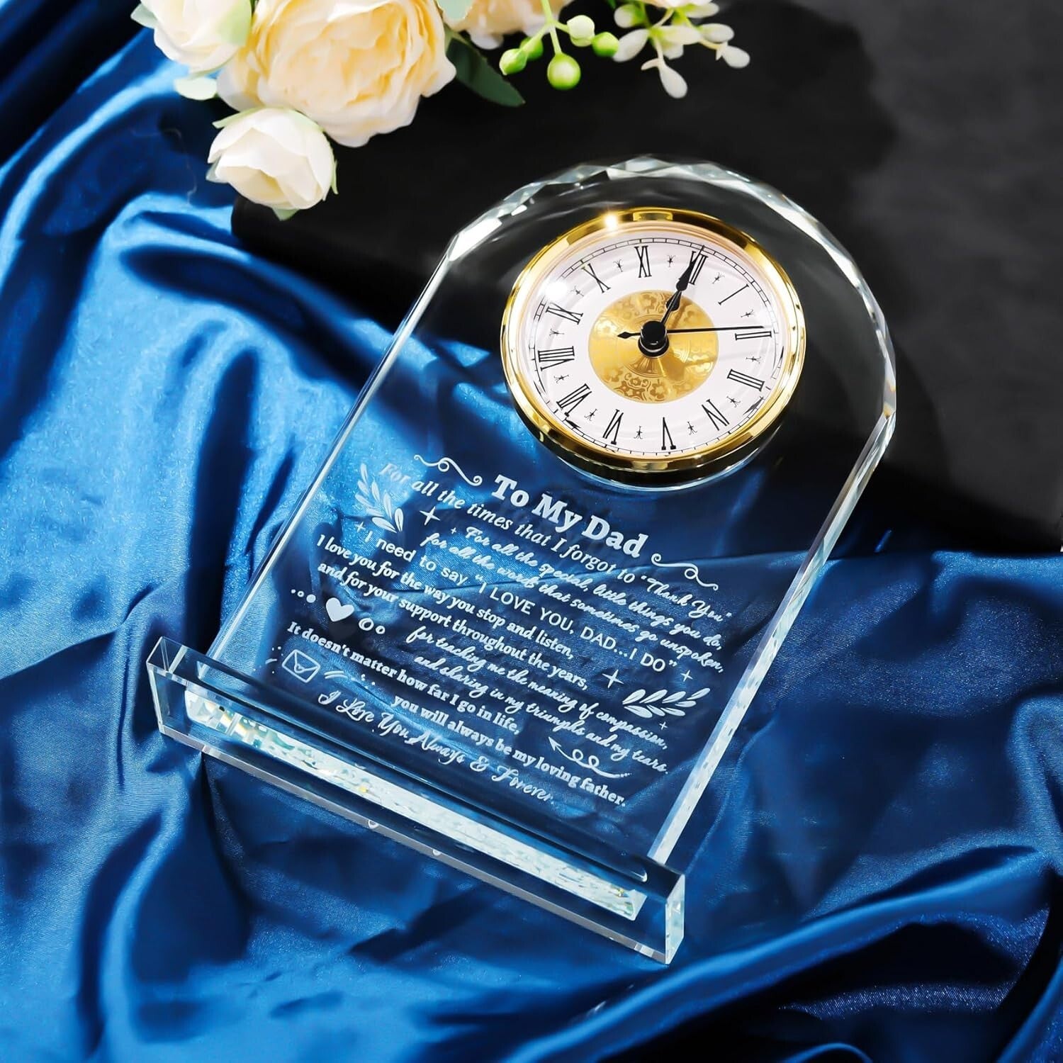 Elegant Quartz Clock with Meaningful Quote - Framed Glass Gift for Fathers