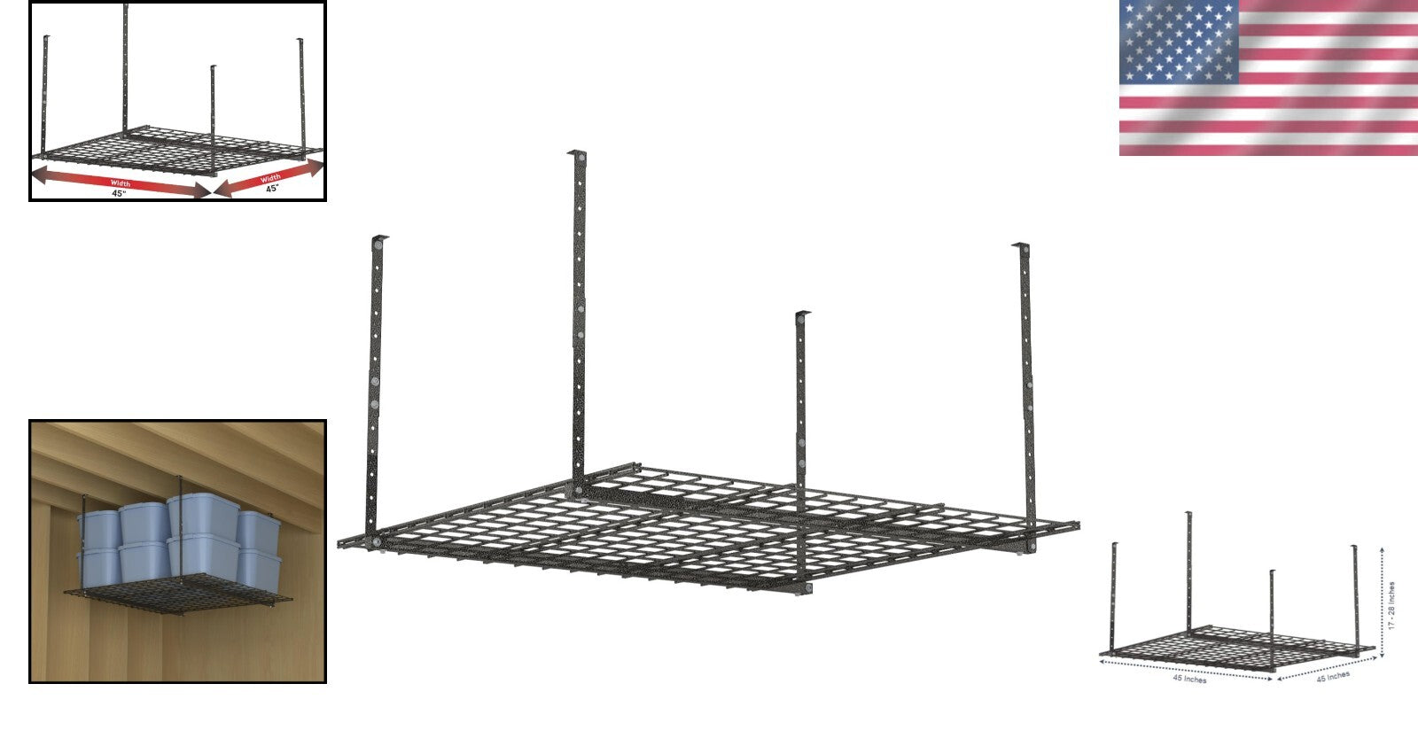 Durable 45-in x 45-in Overhead Storage Rack - Perfect for Garage Organization