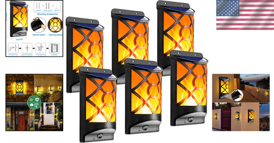 Realistic 3D Flickering Solar Flame Lights - 66 LEDs Outdoor Wall Lanterns