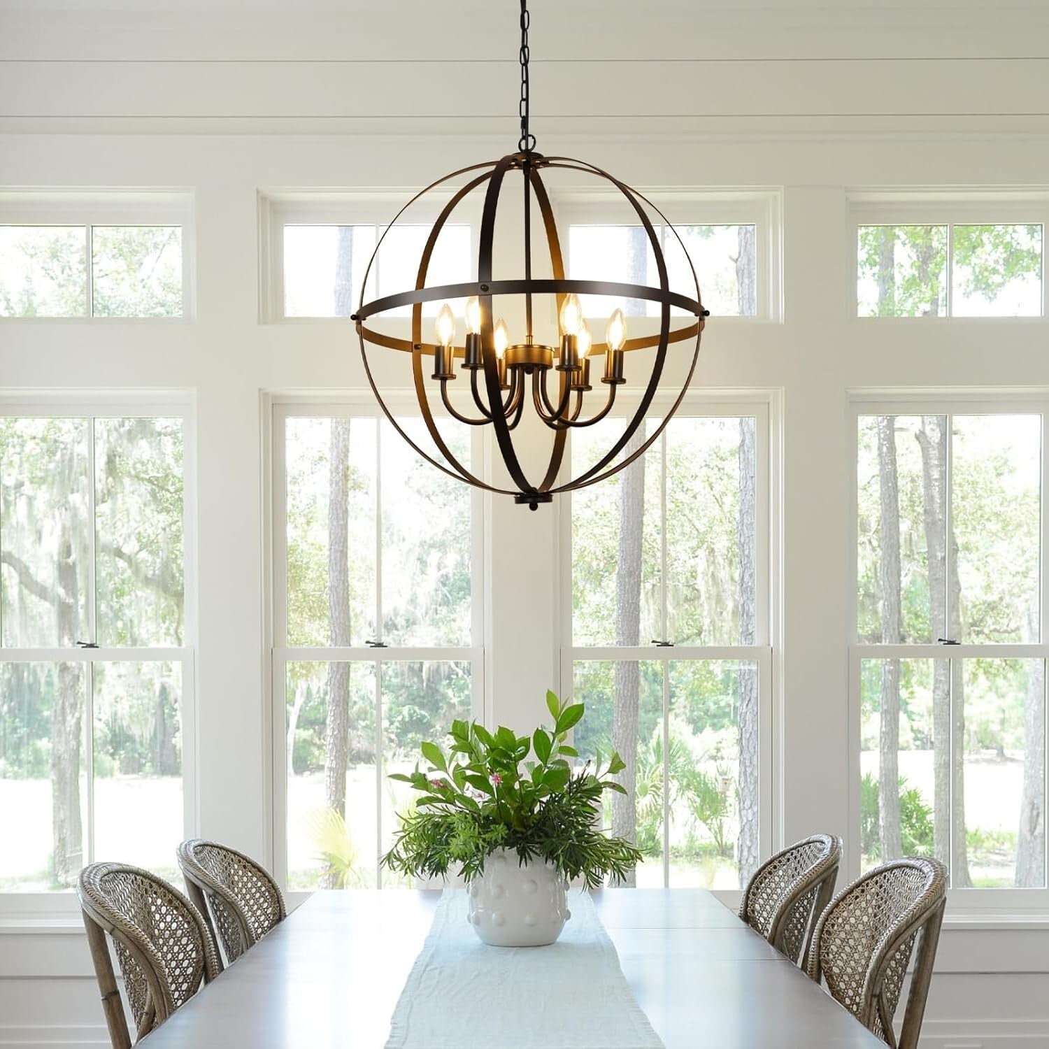 Versatile 6-Light Orb Chandelier with Metal Cage - Perfect for Kitchen and Foyer