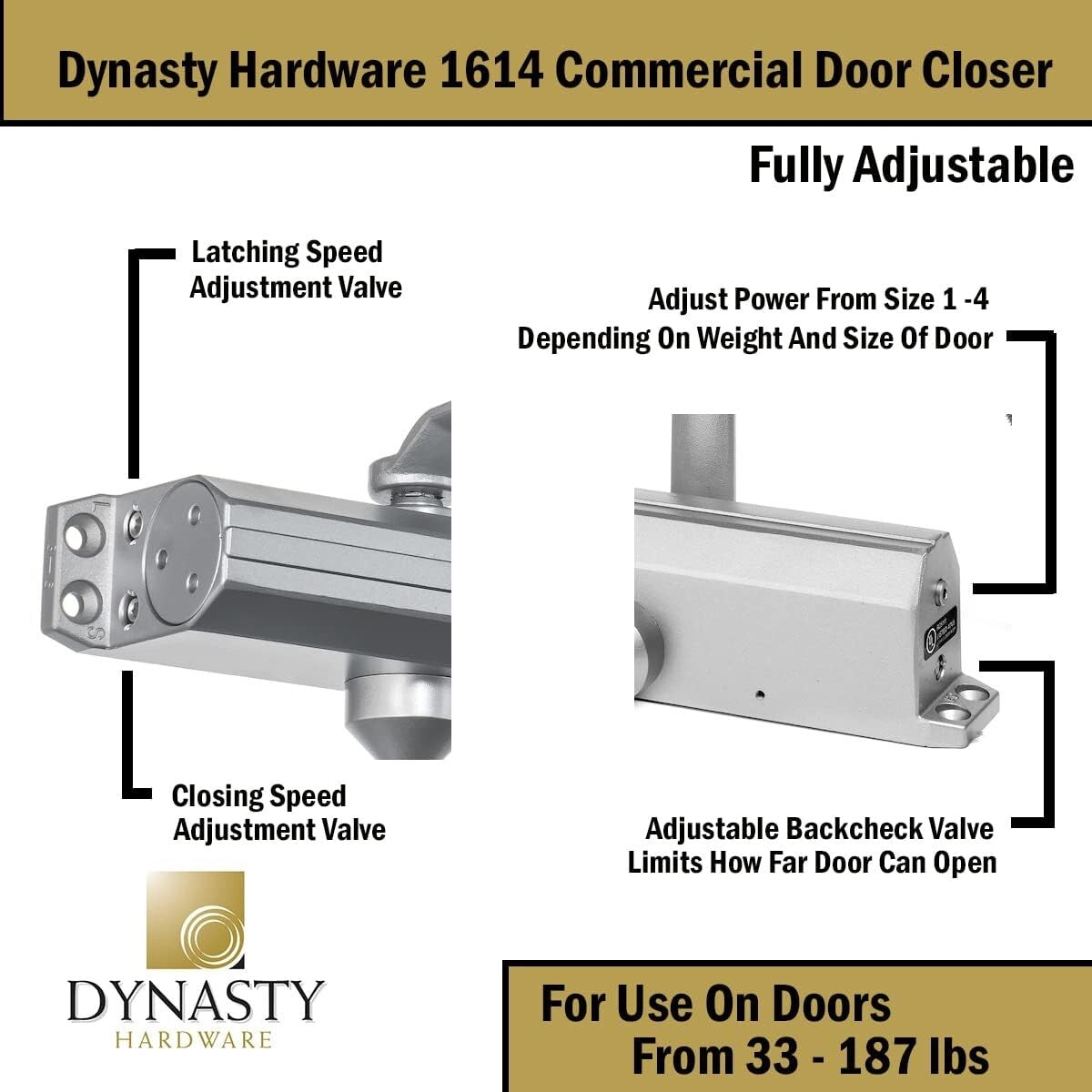 Automatic Door Closer with Sprayed Aluminum Finish - Versatile Mounting Options