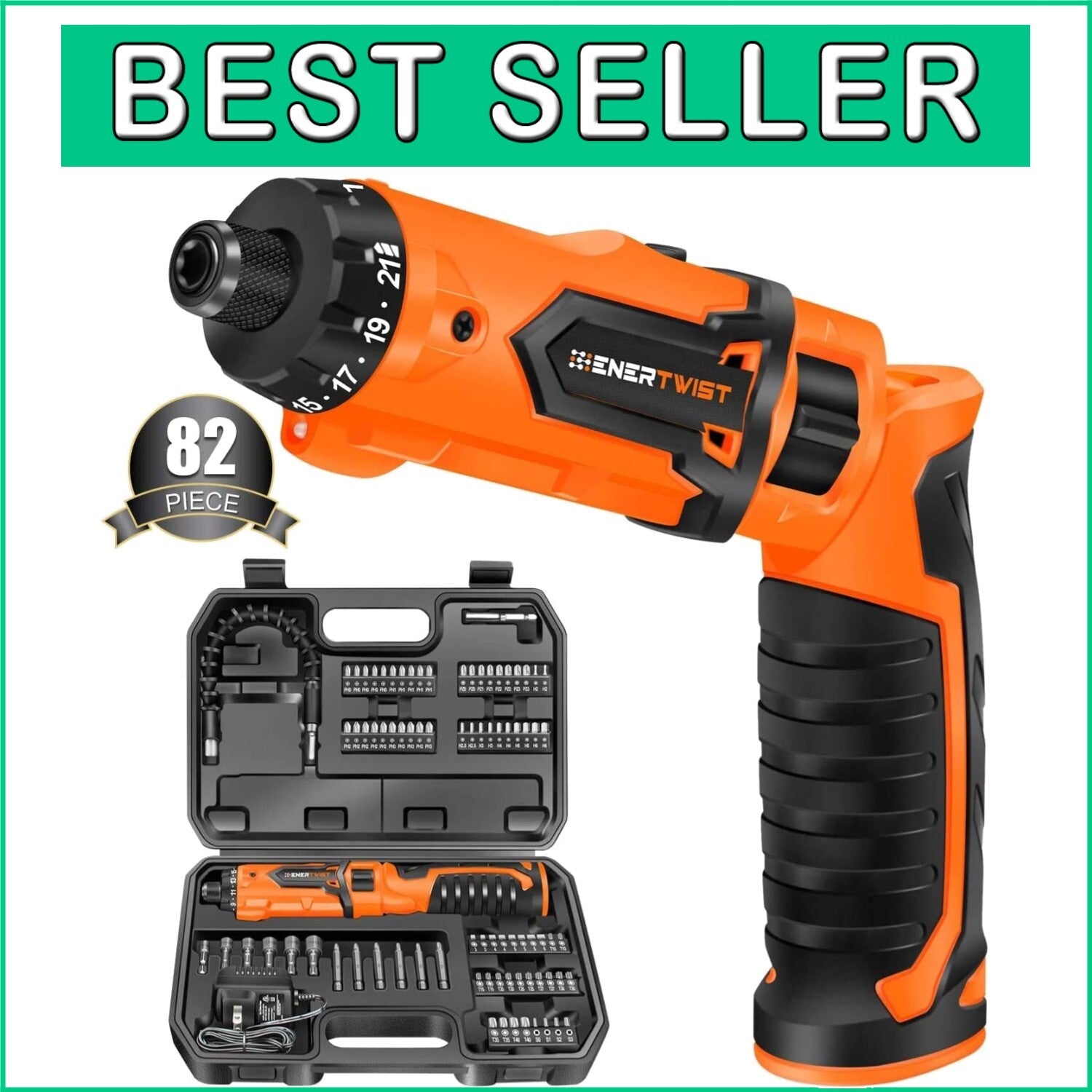 8V Cordless Electric Screwdriver Set - 82pcs with Fast Charger & Carry Case