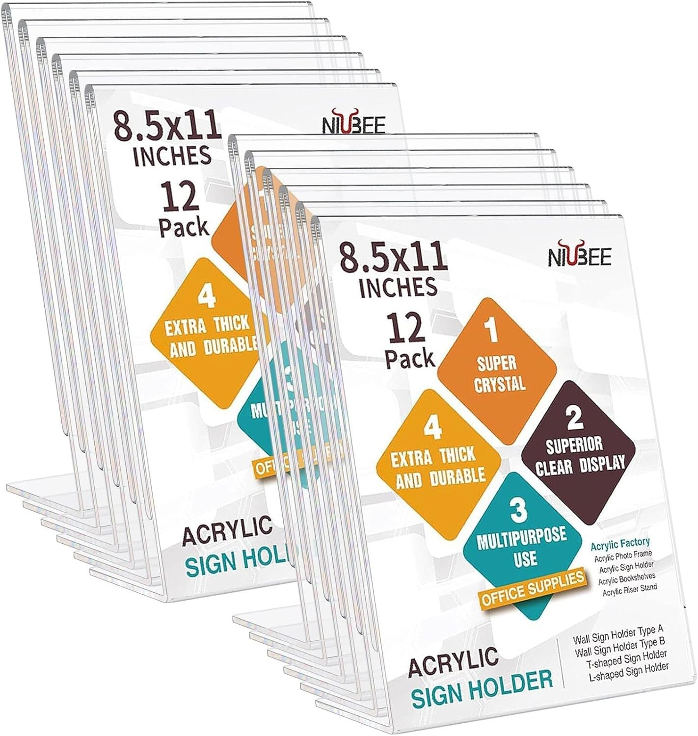 12 Clear Acrylic Picture Frames 8.5x11 - Easy Assembly Desktop Display Holders