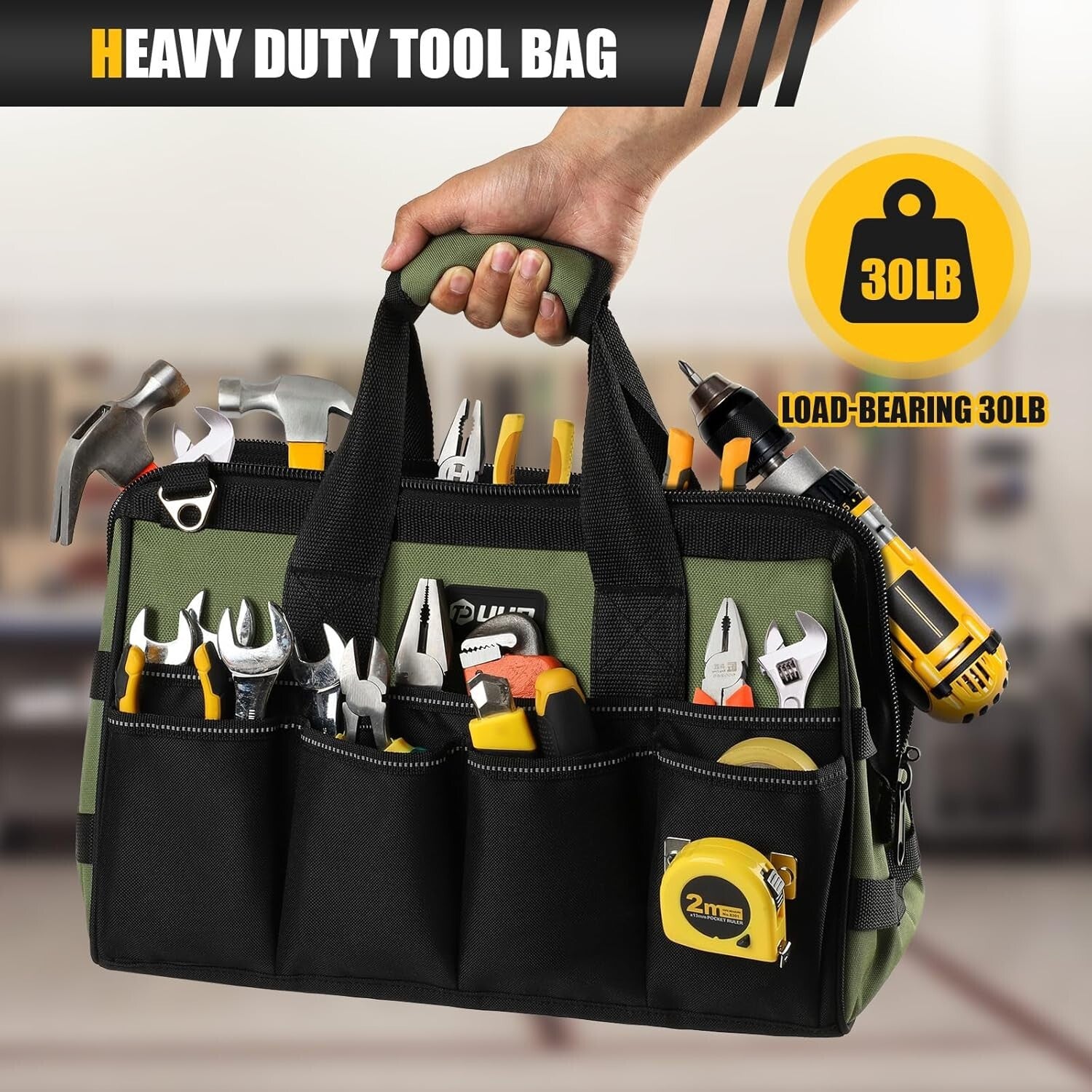 Durable 15-Inch Tool Bag with Adjustable Shoulder Strap - Ideal for Mechanics