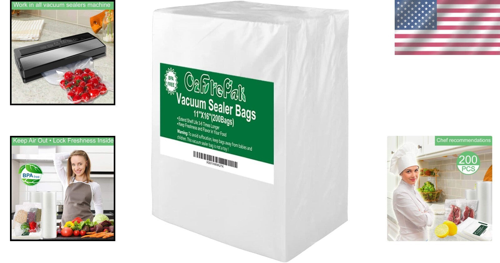 Gallon Size Vacuum Sealer Bags - 200 BPA Free, Heavy Duty & Microwave Safe