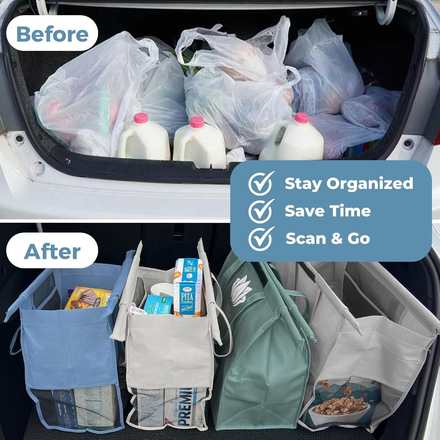 Set of 4 Reusable Grocery Bags with Insulated Cooler & Egg Holder – Earth Tones