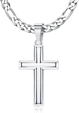 Load image into Gallery viewer, 925 Sterling Silver Cross Necklace with Durable Figaro Chain - Gift Box Included