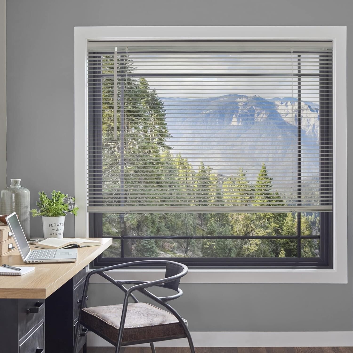 Durable Gray Cordless Mini Blinds, 72"W x 64"H - Ultimate Light Control