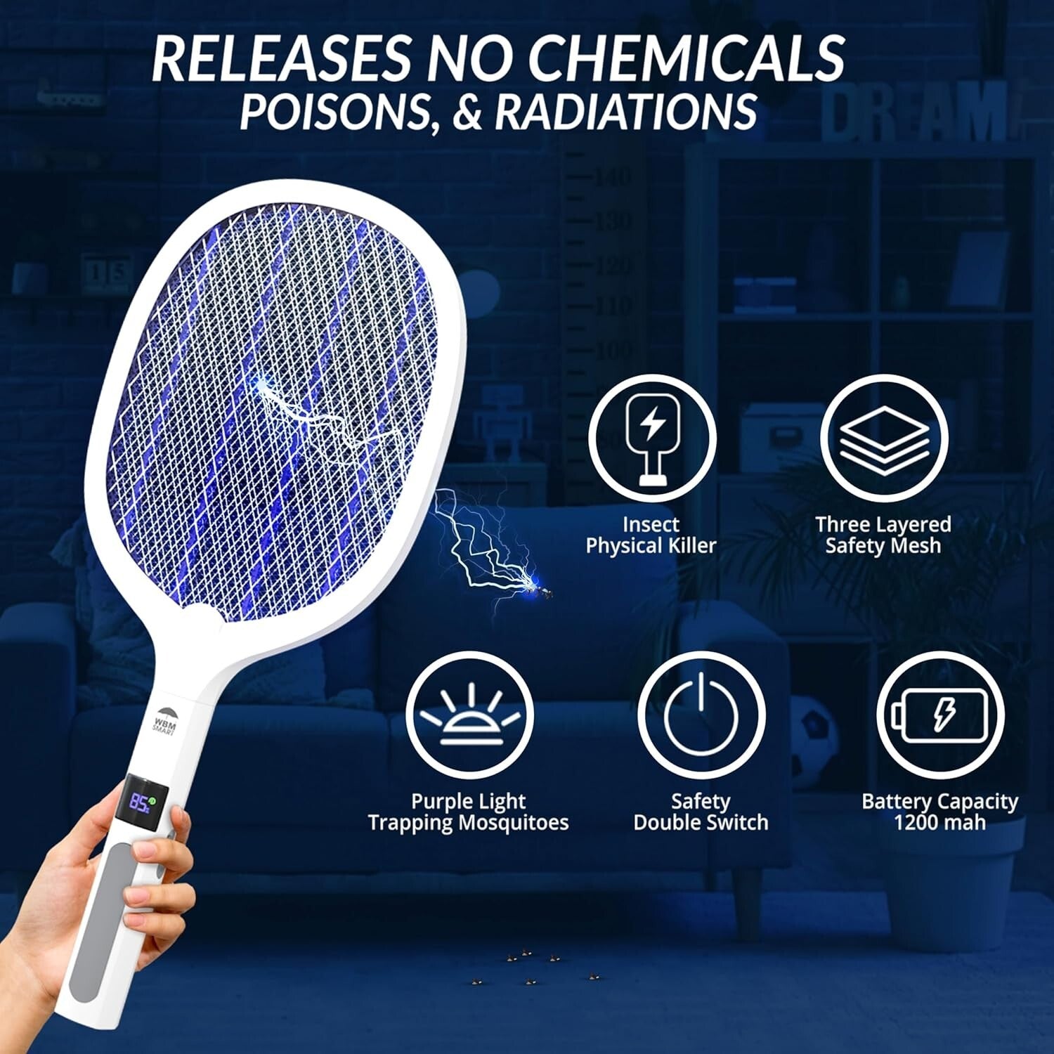 2-in-1 Electric Bug Zapper & Fly Swatter with Triple Safety Mesh, Pack of 2