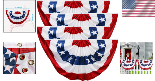 4 Pack American Flag Bunting 3x6 - Perfect for Fourth of July Outdoor Decor