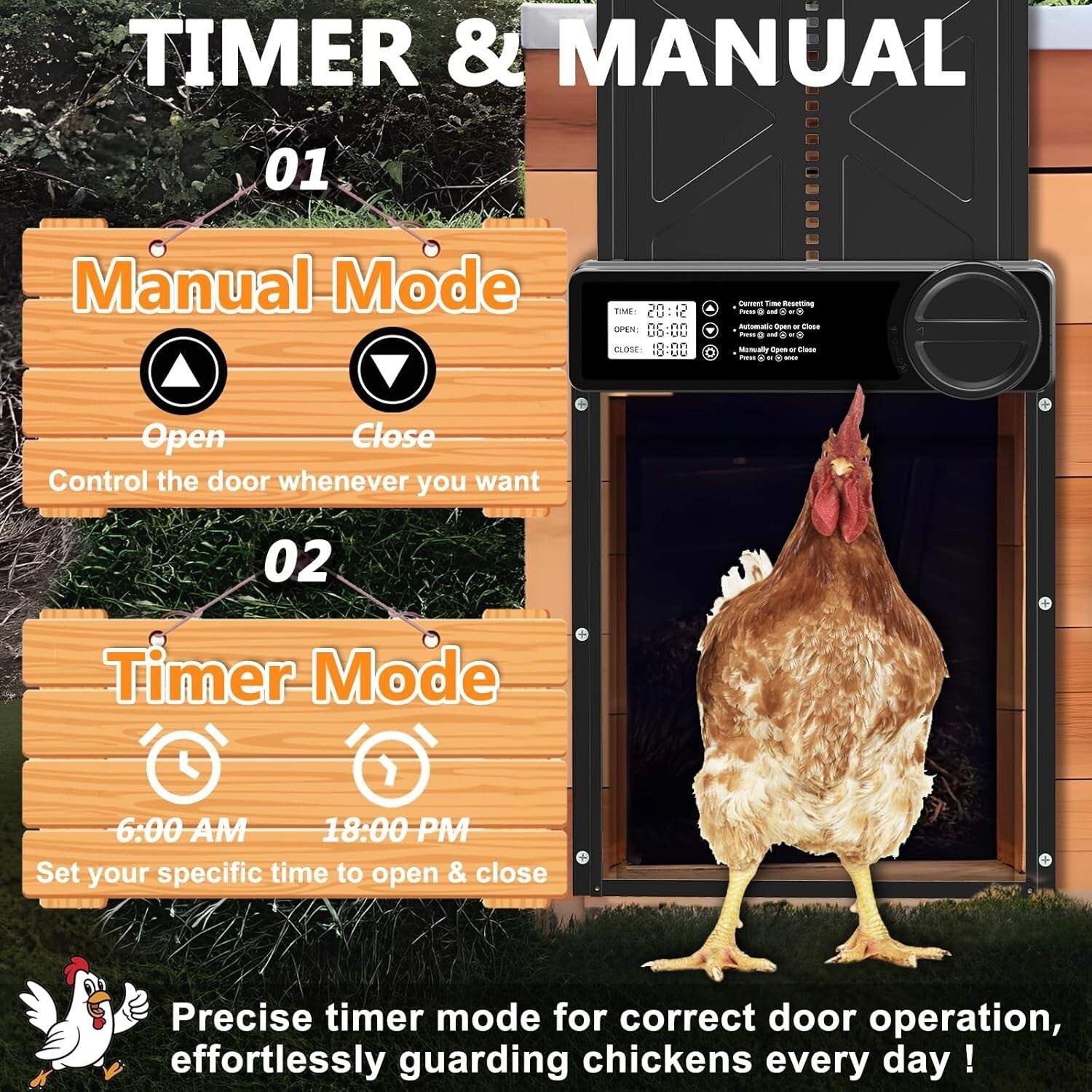 Large Automatic Poultry Door with Timer & User-Friendly LCD - Ideal for Any Coop