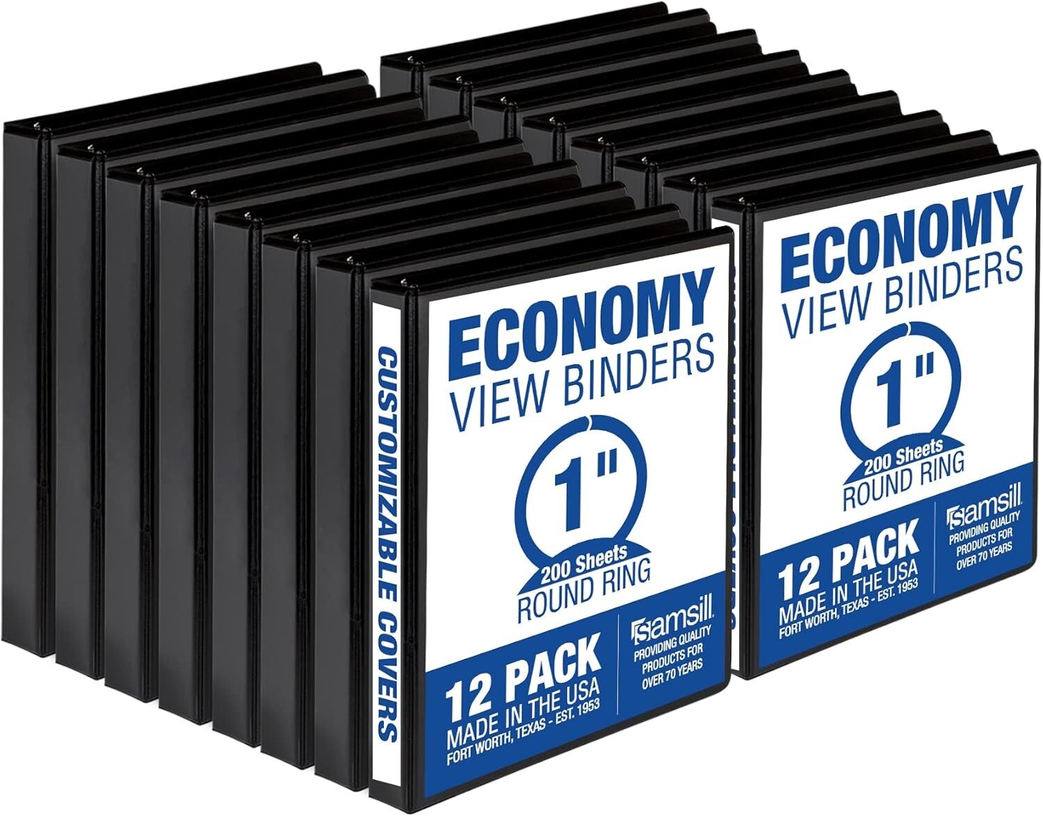 Professional 1 Inch Round Ring Binders - 12 Pack with Customizable Clear Covers