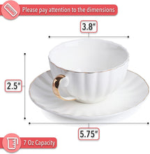 Load image into Gallery viewer, Luxurious 7 oz White Tea Cups and Saucers Set with Golden Trim - Gift Ready!