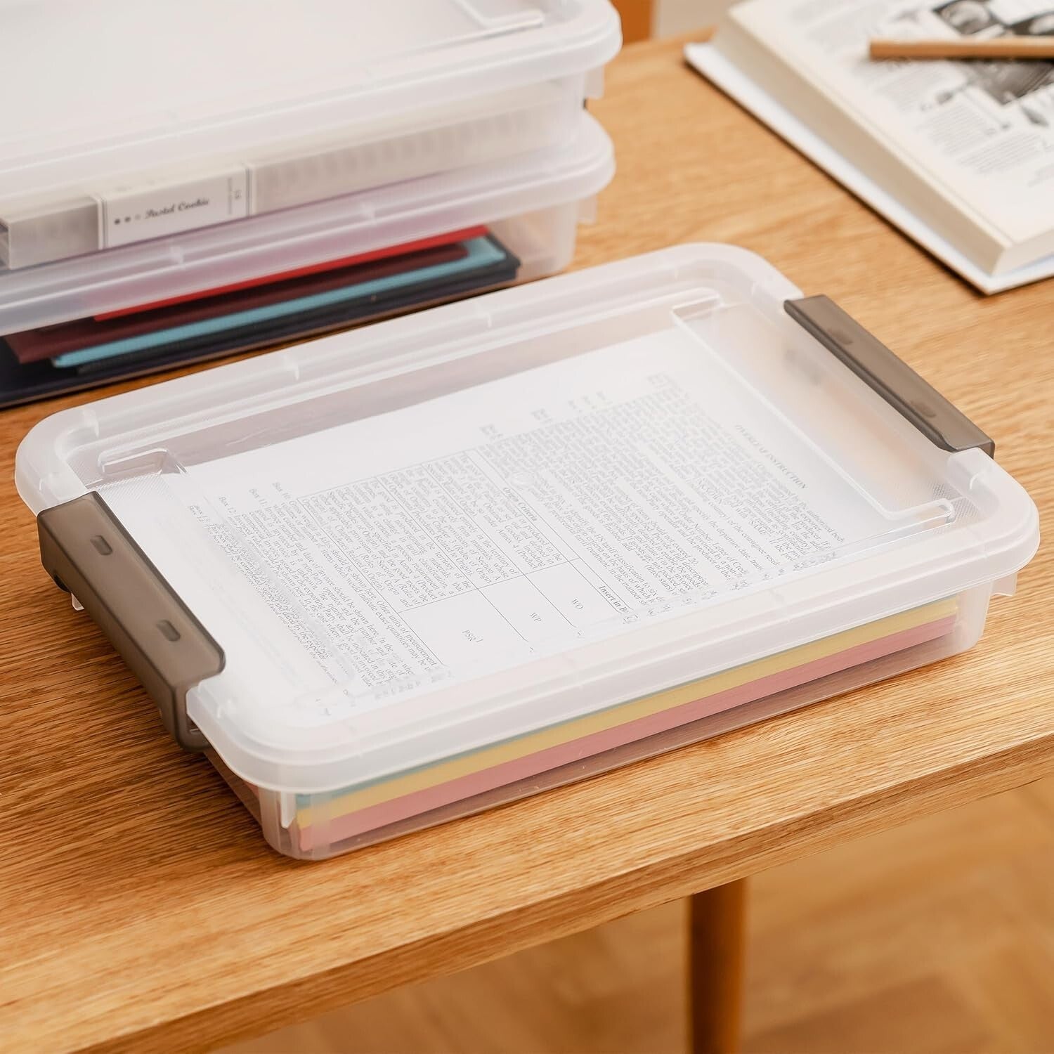 Citylife 5-Pack Stackable Clear Storage Bins with Lockable Lids for Documents