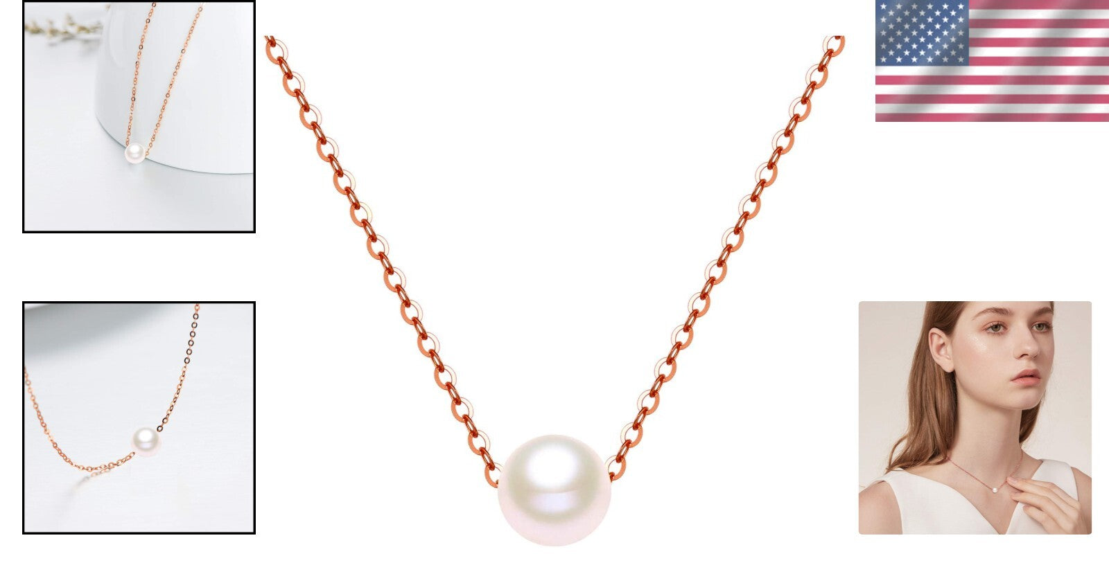 Dainty 14K Gold Pearl Pendant Necklace with Adjustable Rolo Chain 16-18"