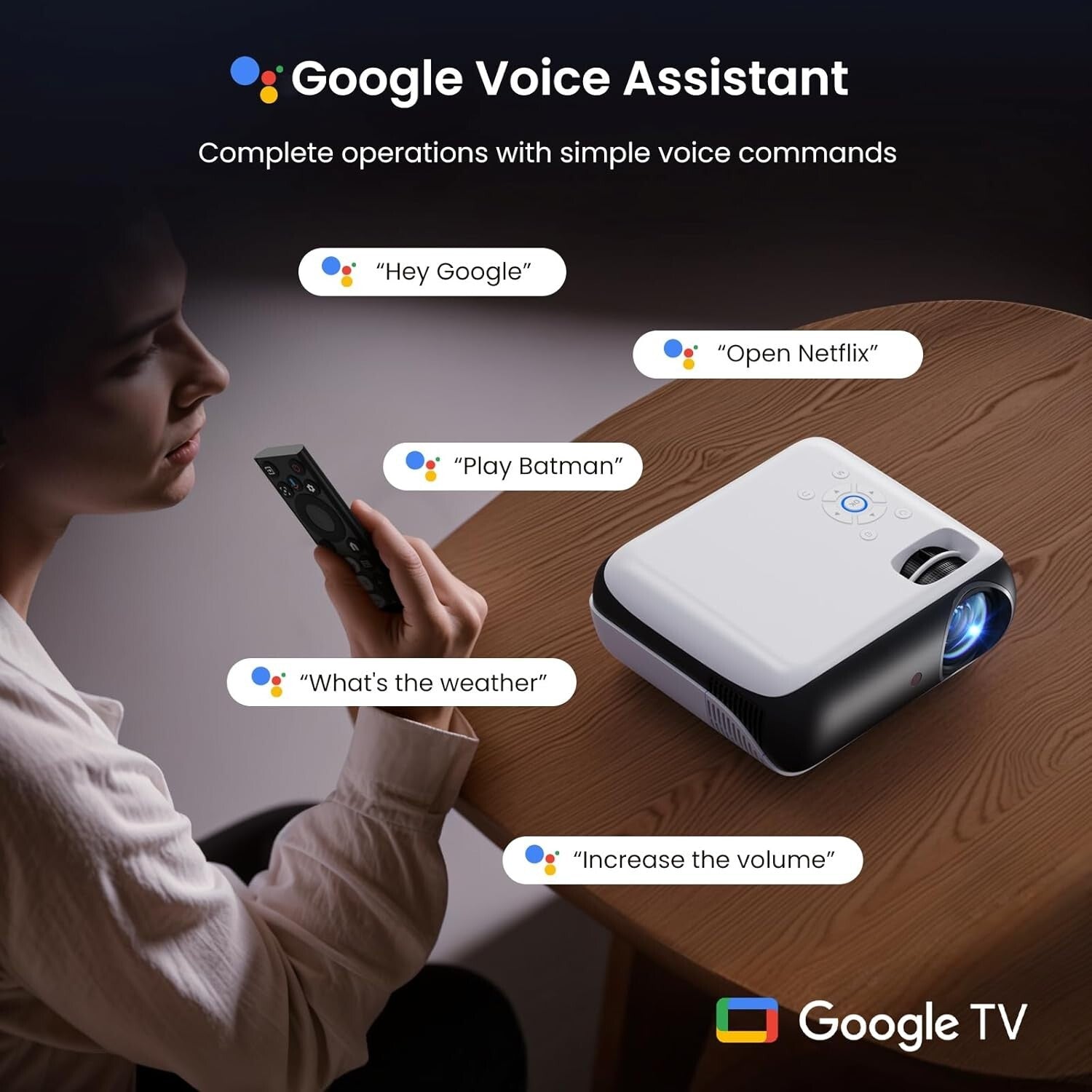 4K UHD Google TV Projector - Immersive Sound, Wide Compatibility & Fast Wi-Fi