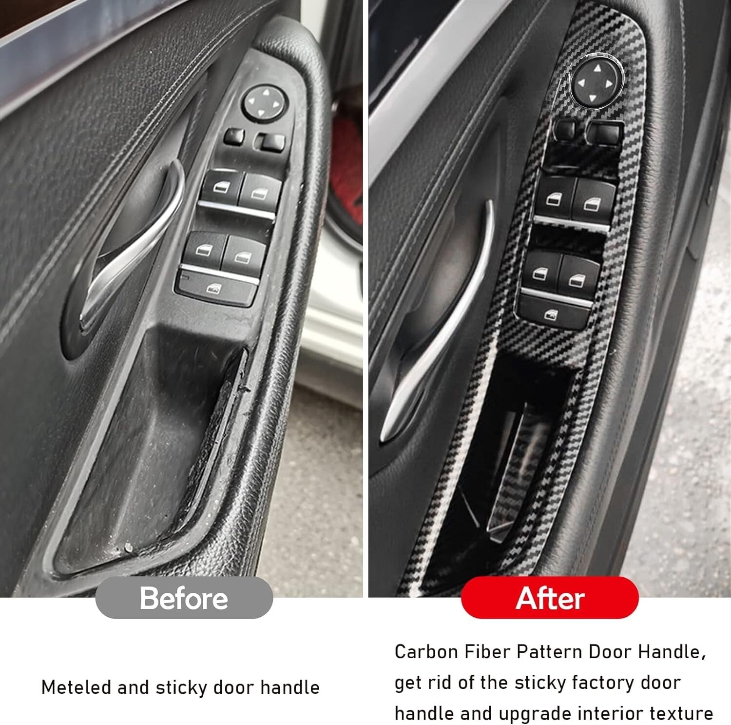 7PCS BMW F10 F11 Door Handle Kit with Carbon Fiber Switch Panels - 2010-2016