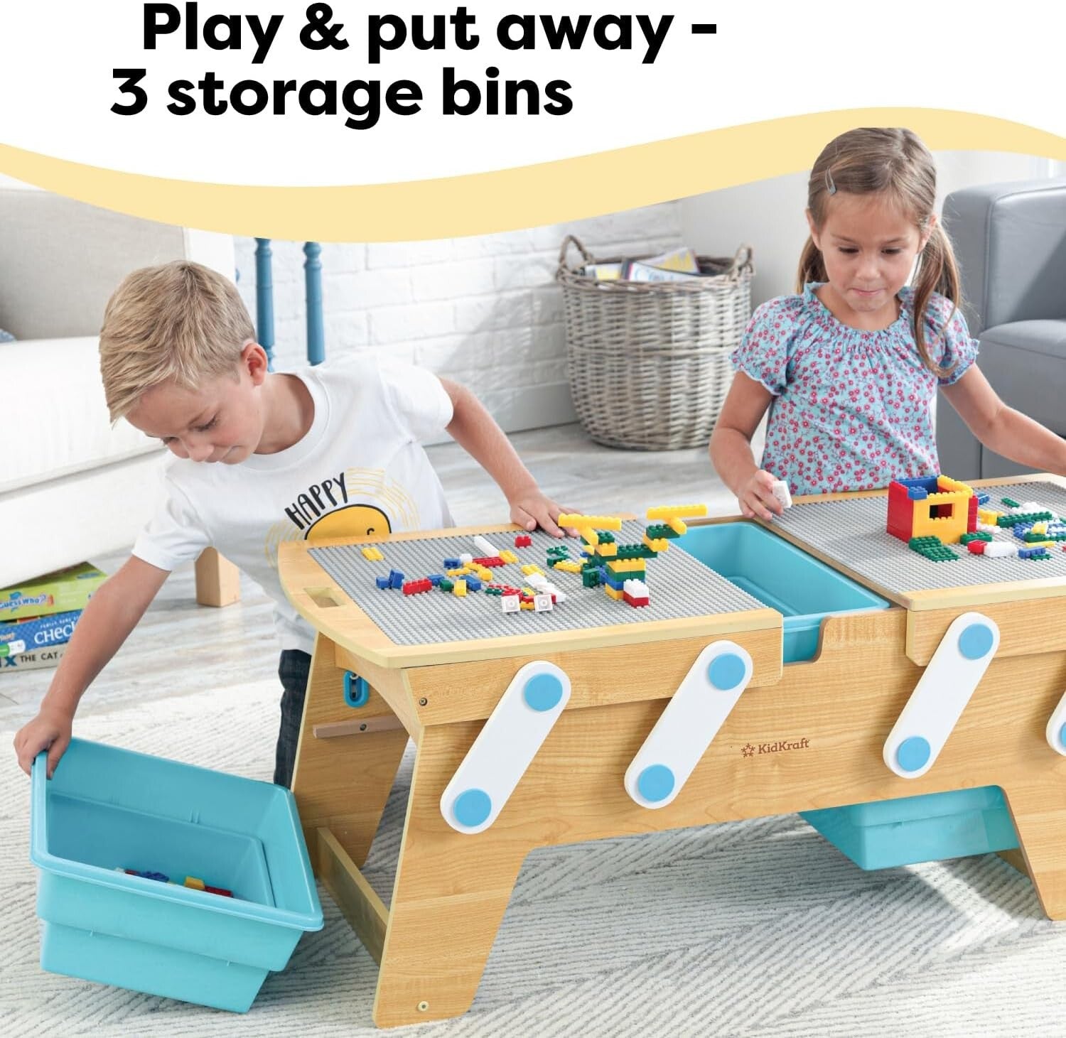 Durable Building Bricks Storage Table with Three Bins - Versatile Play Space